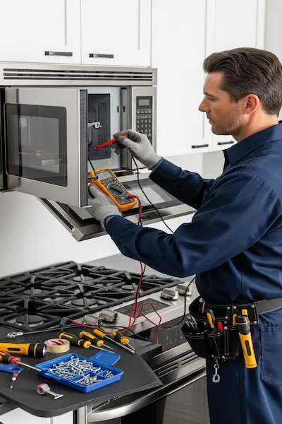 Expert team member doing microwave oven repair in San Angelo