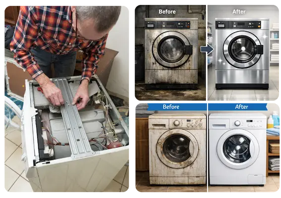 Washer repair 6 Before and After repair transformation f washing machine